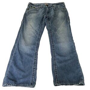 True Religion Jeans Men Ricky Straight Leg 32 Maui Embroidered Patch USA Grunge